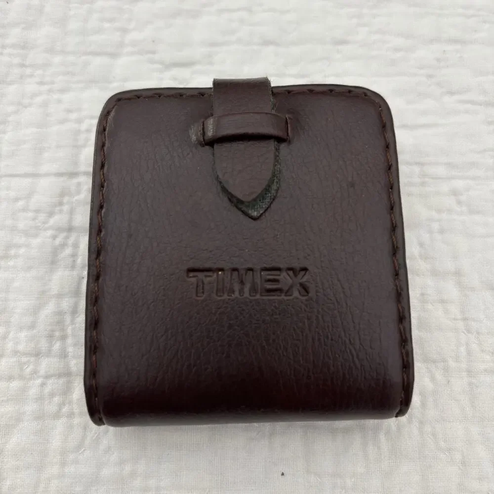 Vintage TIMEX Quartz Travel Alarm Clock, Brown Faux Leather Case